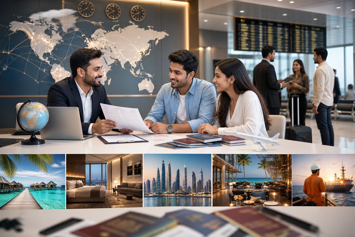 Candidates preparing documents for worldwide overseas recruitment